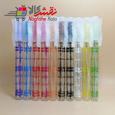 فروش عمده اسپری شیشه ای 10 میل خودکاری 10 رنگ ( تعداد در کارتن 800 عدد )